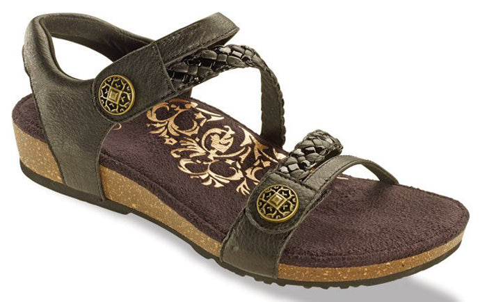 Aetrex Black Jillian Braided Quarter Strap Women's Sandals SC450