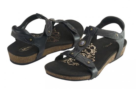 Aetrex Black Lori Adjustable Quarter Strap Womens Sandals SC15