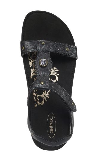 Aetrex Black Lori Adjustable Quarter Strap Womens Sandals SC15
