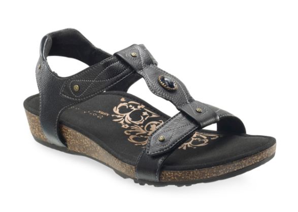 Aetrex Black Lori Adjustable Quarter Strap Womens Sandals SC15