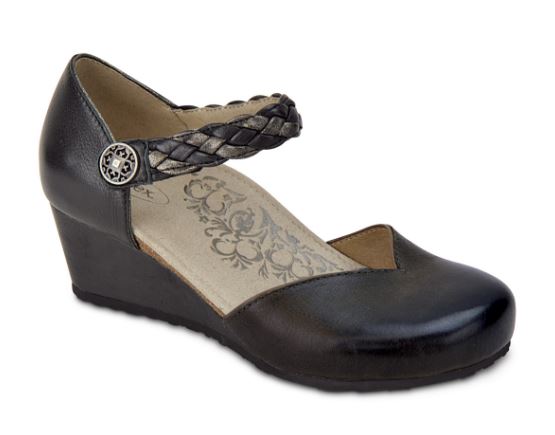 Aetrex Black Mia Adjustable Strap Womens Wedge Shoes EW650