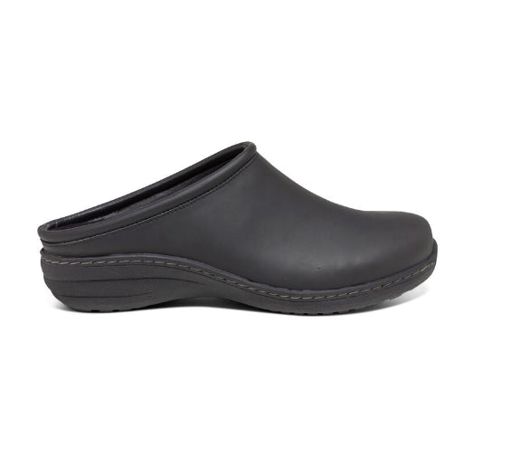 Aetrex Black Oiled Leather Robin Womens Comfort Casual Clogs SR101