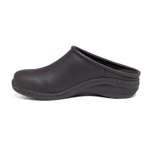 Aetrex Black Oiled Leather Robin Womens Comfort Casual Clogs SR101
