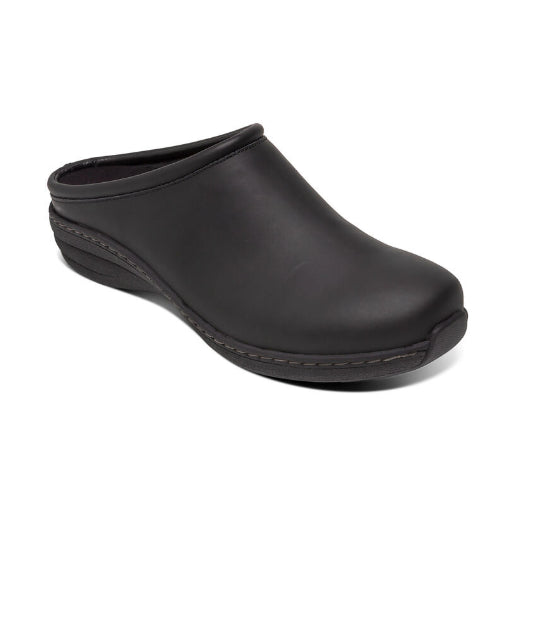 Aetrex Black Oiled Leather Robin Womens Comfort Casual Clogs SR101