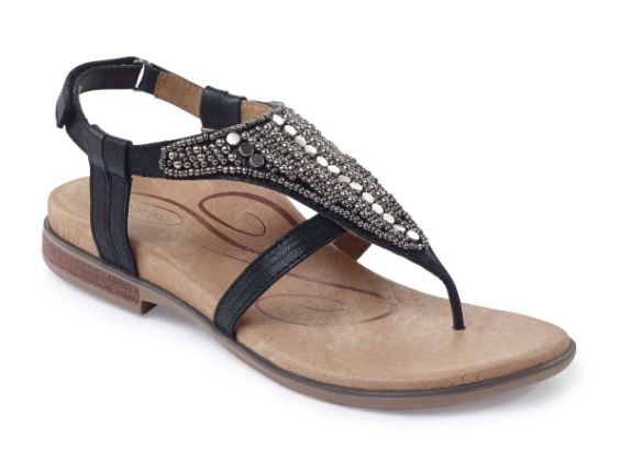 Aetrex Black Sheila Adjustable Back Strap Womens Sandals ES500