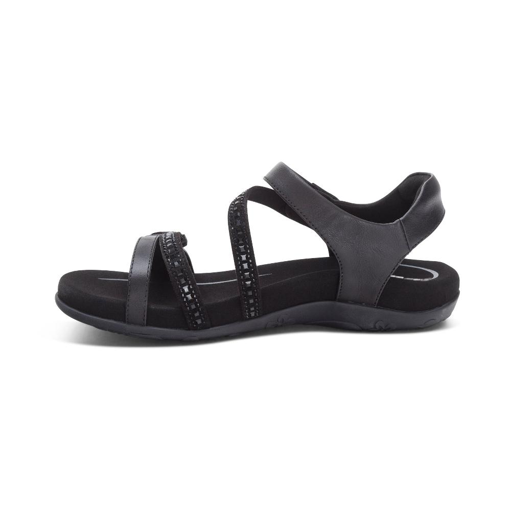 Aetrex Black Sparkle Jess Adjustable Quarter Strap Women's Sandals SE205