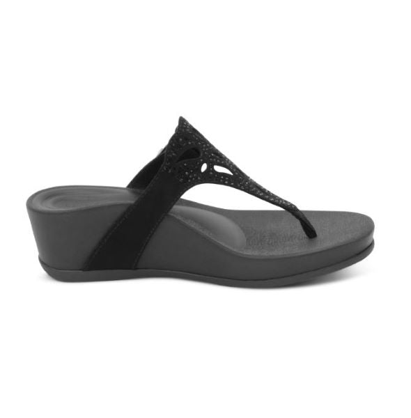 Aetrex Black Tasha Wedge Womens Sandals FW140
