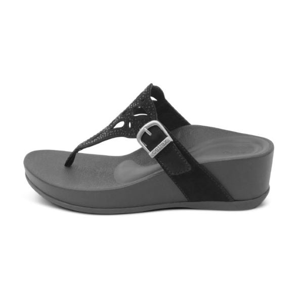 Aetrex Black Tasha Wedge Womens Sandals FW140