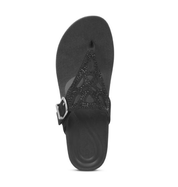 Aetrex Black Tasha Wedge Womens Sandals FW140