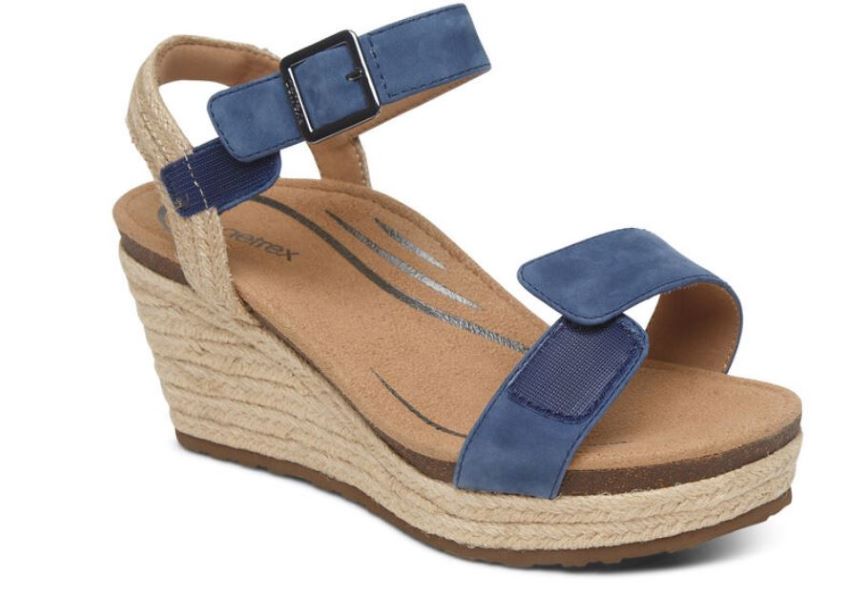 Aetrex Blue Sydney Quarter Strap Womens Espadrille Wedge EW715