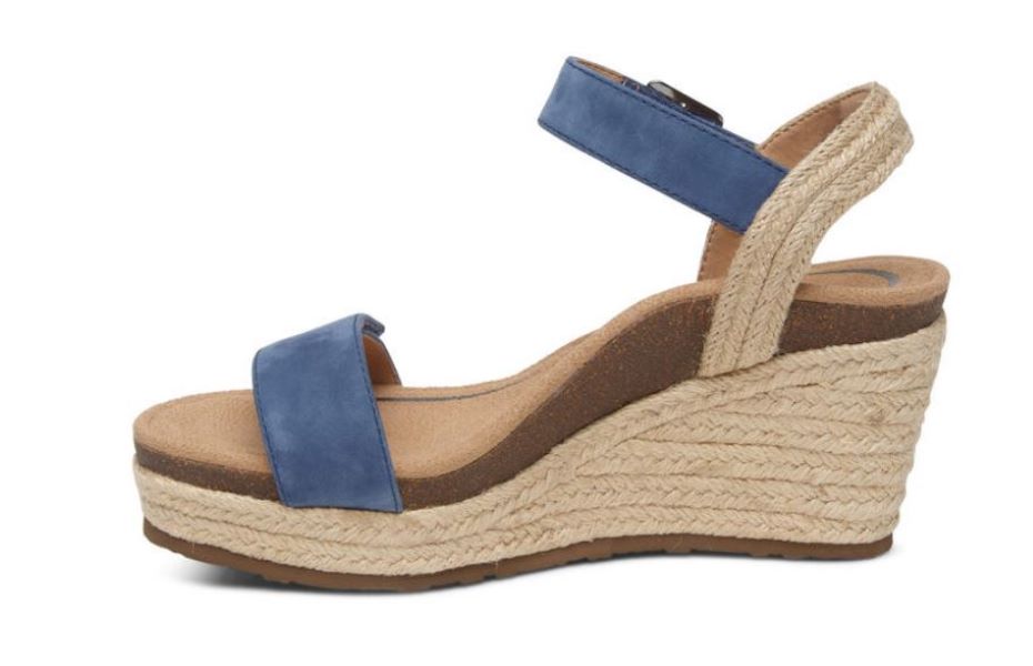 Aetrex Blue Sydney Quarter Strap Womens Espadrille Wedge EW715