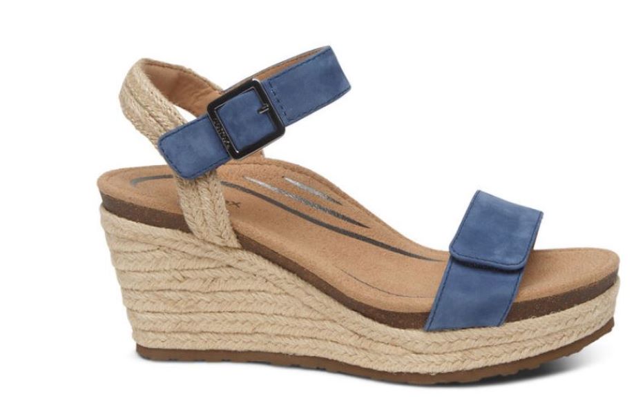 Aetrex Blue Sydney Quarter Strap Womens Espadrille Wedge EW715