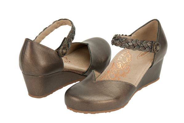 Aetrex Bronze Mia Adjustable Strap Womens Wedge Shoes EW658
