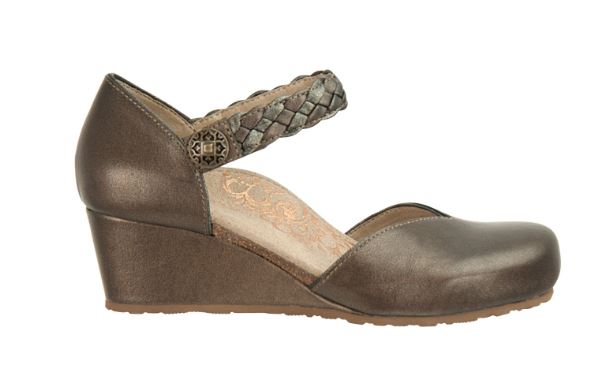 Aetrex Bronze Mia Adjustable Strap Womens Wedge Shoes EW658