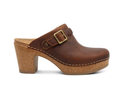 Aetrex Brown Corey Womens Slip-On Clogs CC108