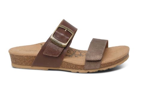 Aetrex Brown Daisy Adjustable Womens Slide Sandals SC542