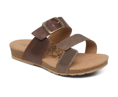 Aetrex Brown Daisy Adjustable Womens Slide Sandals SC542