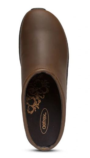 Aetrex Brown Oiled Leather Robin Womens Comfort Casual Clogs SR102