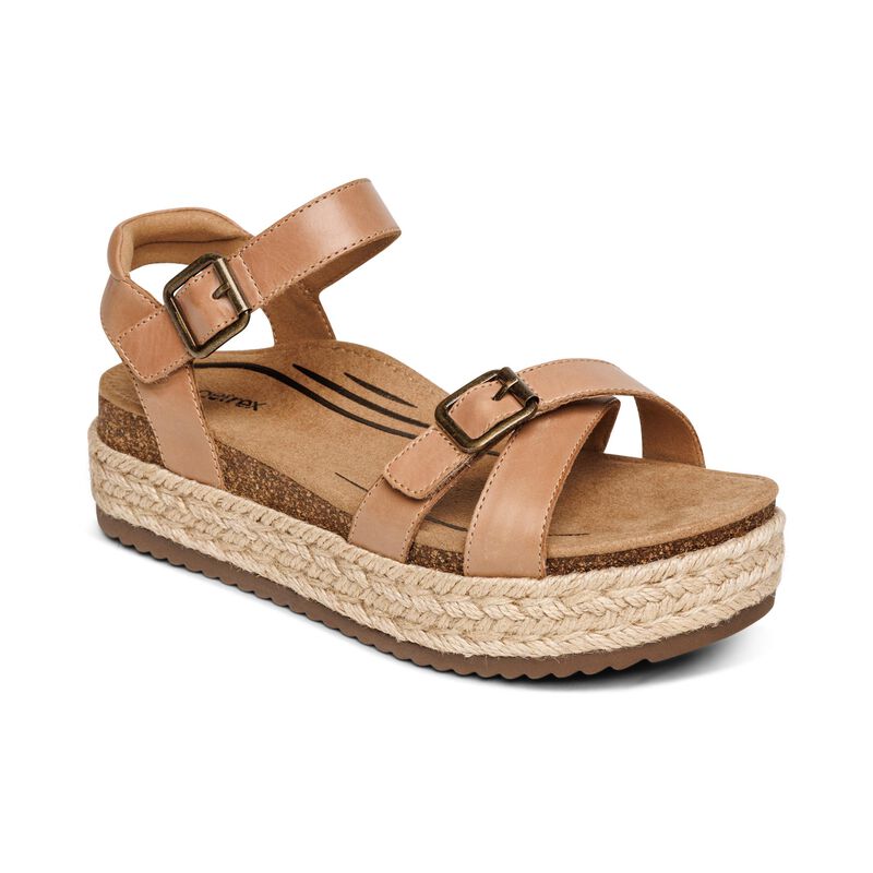 Aetrex Camel Paula Womens Platform Sandals CP152