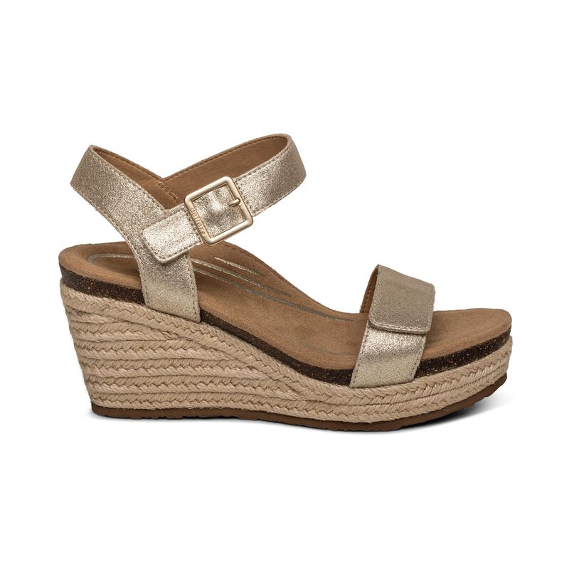Aetrex Champagne Sydney Quarter Strap Espadrille Women's Wedge EW751