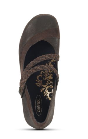Aetrex Chocolate Ada Braided Mary Jane Womens Shoes EF454