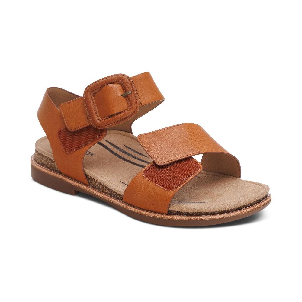 Aetrex Cognac Claire Quarter Strap Women's Sandals FC174