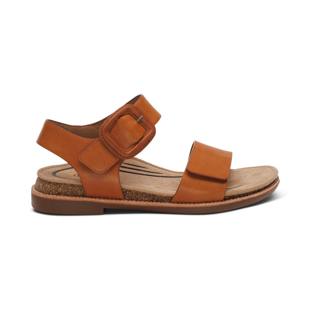 Aetrex Cognac Claire Quarter Strap Women's Sandals FC174