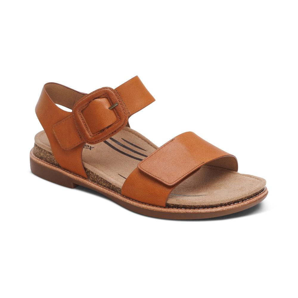 Aetrex Cognac Claire Quarter Strap Women's Sandals FC174