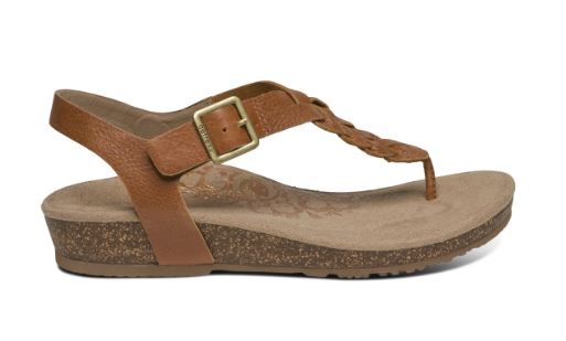 Aetrex Cognac Harper Adjustable Slingback Womens Comfort Thong Sandals SC312