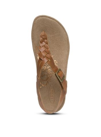 Aetrex Cognac Harper Adjustable Slingback Womens Comfort Thong Sandals SC312
