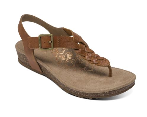 Aetrex Cognac Harper Adjustable Slingback Womens Comfort Thong Sandals SC312