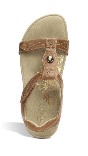 Aetrex Cognac Lori Adjustable Quarter Strap Womens Comfort Sandals SC112