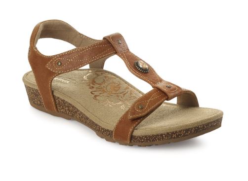 Aetrex Cognac Lori Adjustable Quarter Strap Womens Comfort Sandals SC112