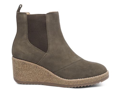 Aetrex Dark Olive Dawn Womens Wedge Boots WB304