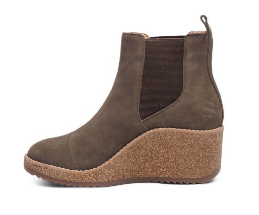 Aetrex Dark Olive Dawn Womens Wedge Boots WB304