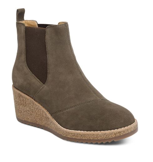 Aetrex Dark Olive Dawn Womens Wedge Boots WB304