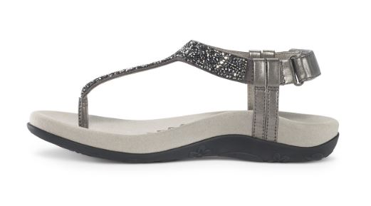Aetrex Gunmetal Jade Sparkle Womens Comfort Thong Sandals SE383