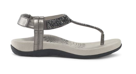 Aetrex Gunmetal Jade Sparkle Womens Comfort Thong Sandals SE383