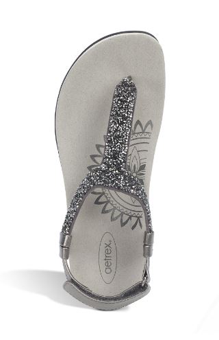 Aetrex Gunmetal Jade Sparkle Womens Comfort Thong Sandals SE383