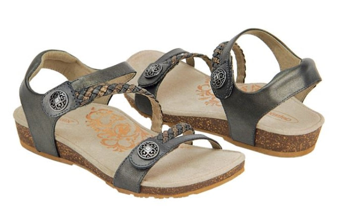 Aetrex Gunmetal Jillian Braided Quarter Strap Womens Sandals SC465
