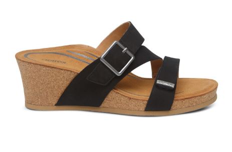 Aetrex Kimmy Black Arch Support Womens Wedge Sandals CK310