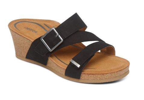 Aetrex Kimmy Black Arch Support Womens Wedge Sandals CK310