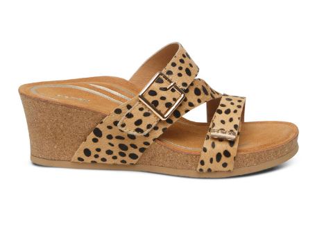 Aetrex Kimmy Cheetah Arch Support Womens Wedge Sandals CK314