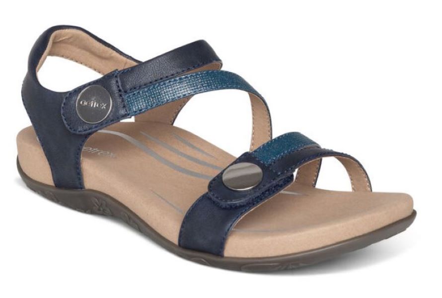 Aetrex Navy Jess Adjustable Quarter Strap Sandal SE215