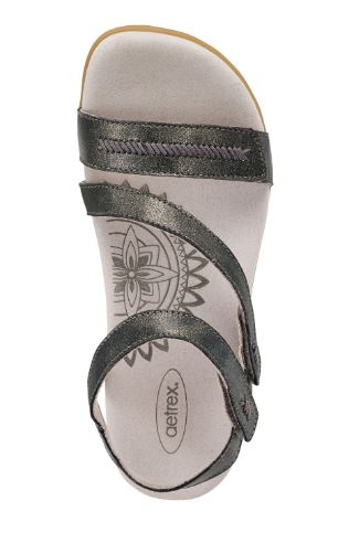 Aetrex Pewter Gabby Adjustable Strap Womens Comfort Sandals SE266