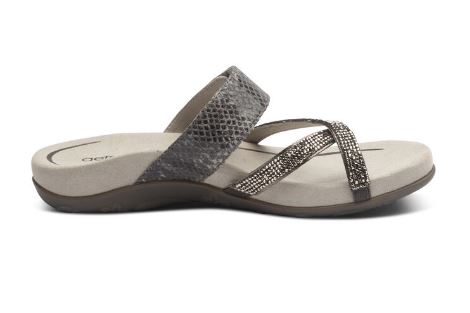 Aetrex Pewter Sparkle Izzy Adjustable Slide Womens Sandals SE233
