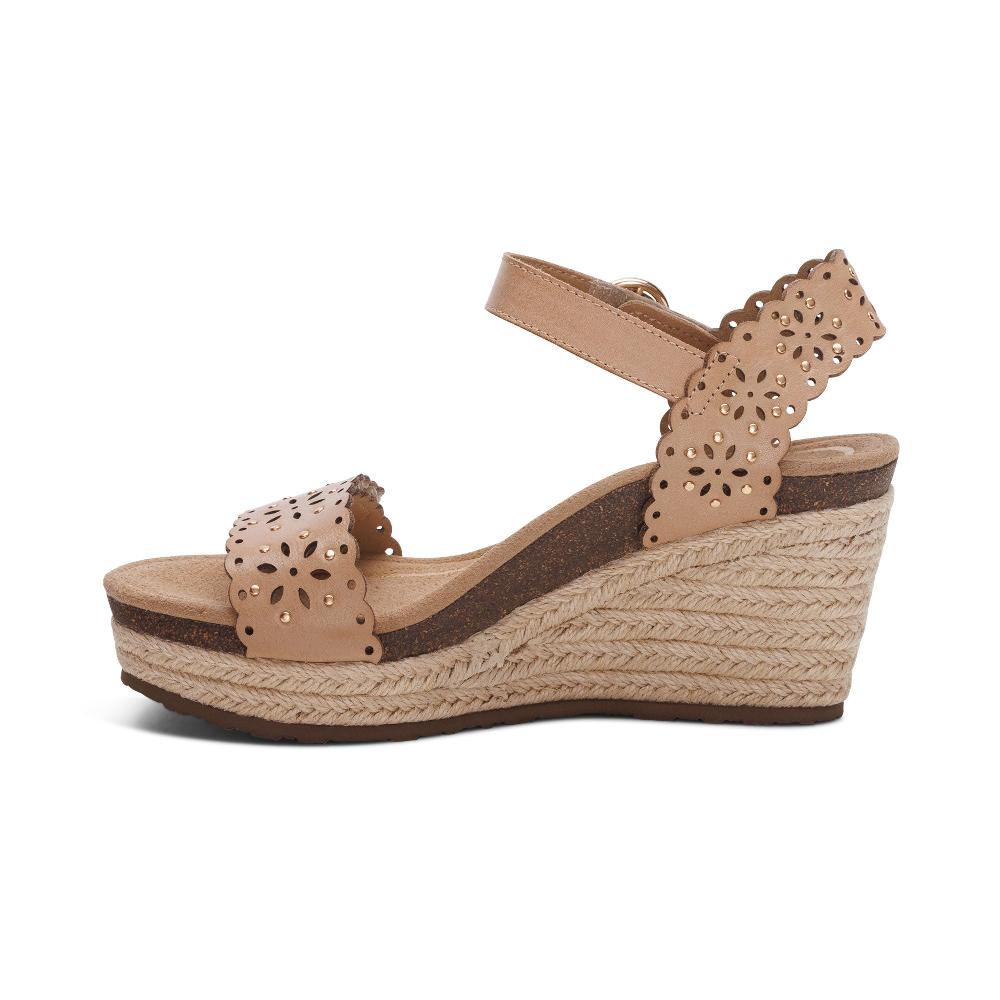 Aetrex Sand Cutout Sydney Quarter Strap Espadrille Wedge Sandals EW778