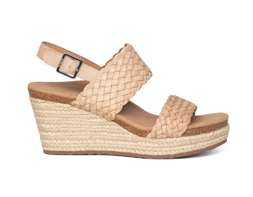Aetrex Summer Bone Woven Quarter Strap Womens Wedge Sandals EW733