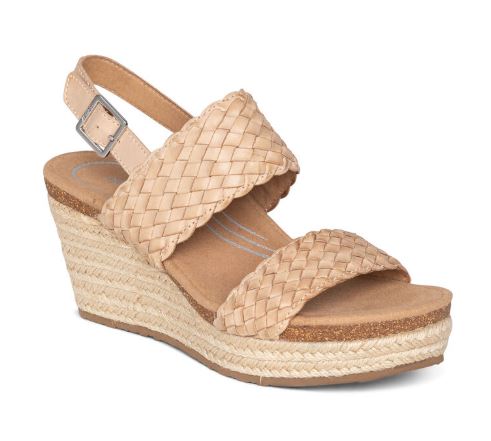 Aetrex Summer Bone Woven Quarter Strap Womens Wedge Sandals EW733