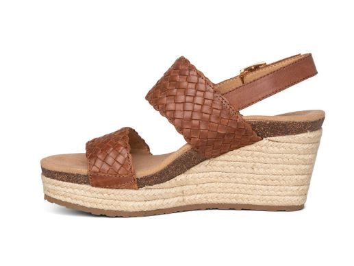 Aetrex Summer Cognac Woven Quarter Strap Womens Wedge Sandals EW734